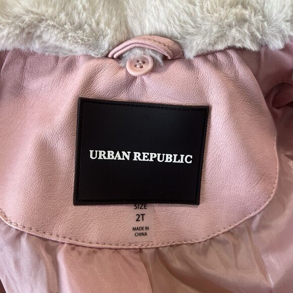 Urban Republic Pink Faux Leather Jacket w removable fur collar, Size 2T - Picture 11 of 15